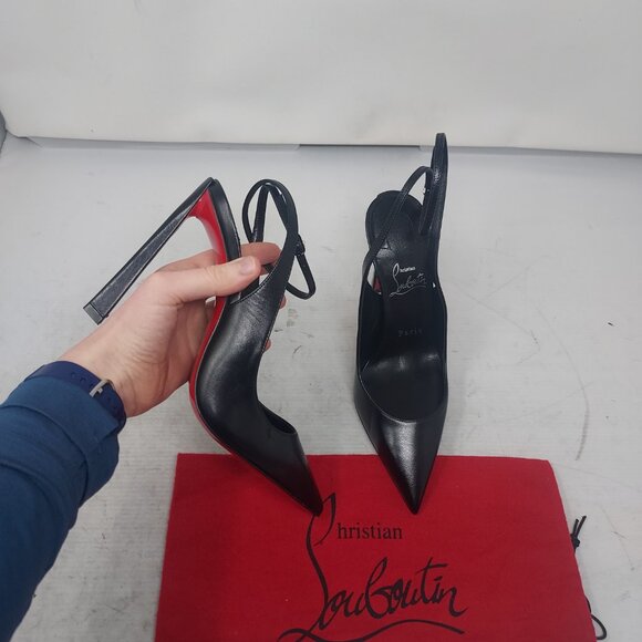 Christian Louboutin Black Strappy Condora Leather Heel Shoe - Picture 1 of 11